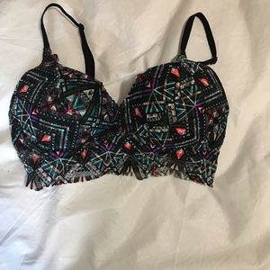 Pink multicolor patten padded push up bralette